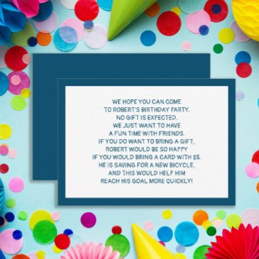 navy blue white fiver 5 dollar birthday party enclosure invitations