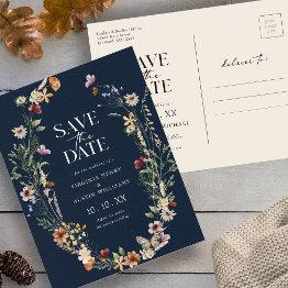 Small Navy Boho Save The Date Postinvitations Front View