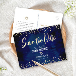 Small Navy Gold Bat Mitzvah Save The Date Modern Script Invitation Postinvitations Front View