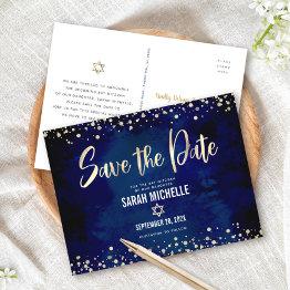 Small Navy Gold Bat Mitzvah Save The Date Modern Script Invitation Postinvitations Front View
