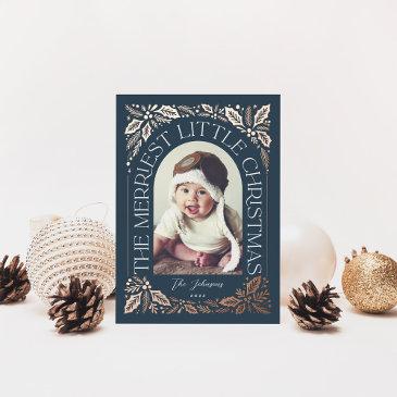 navy merriest little christmas arch photo foil holiday invitations