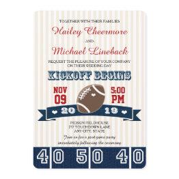 Small Navy Red Football Wedding Invitation Front View