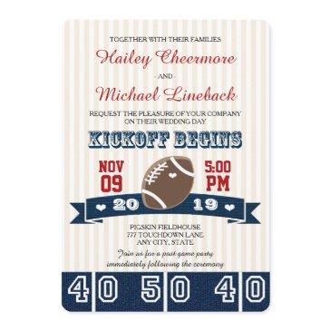 navy red football wedding invitation