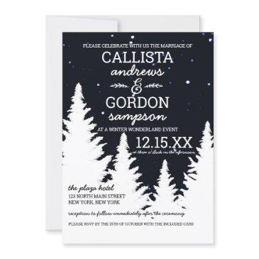 navy white snow winter wonderland wedding invitation