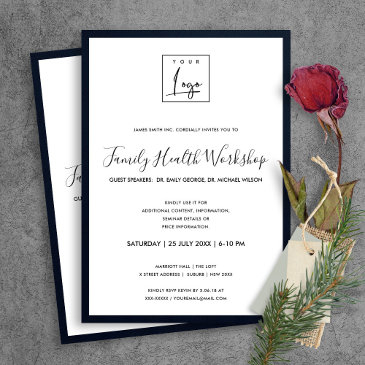 navy & white velvet silk your logo workshop event invitation