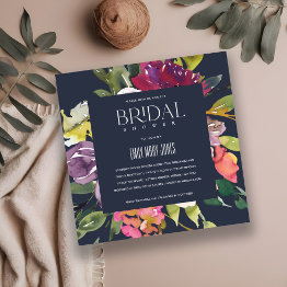 Small Navy Yellow Blush Burgundy Floral Bridal Shower Invitation Front View