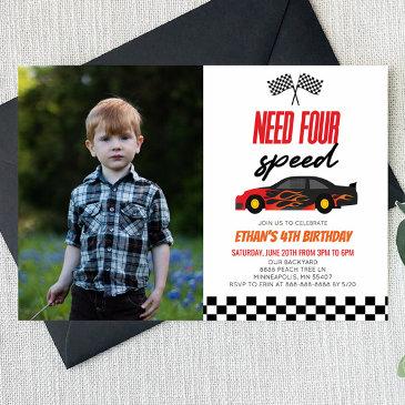 need four race car 4th picture birthday party invitation