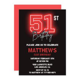 Small Neon Black Red Men Sport 51st Birthday Invitation Front View