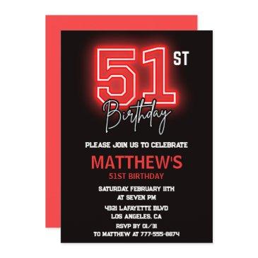neon black red men sport 51st birthday invitation