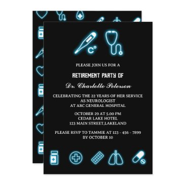 neon blue medical element doctor retirement party invitation