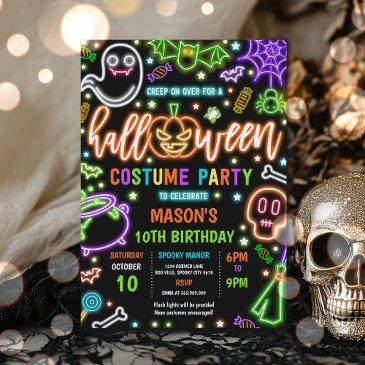 neon glow halloween costume party birthday invitation