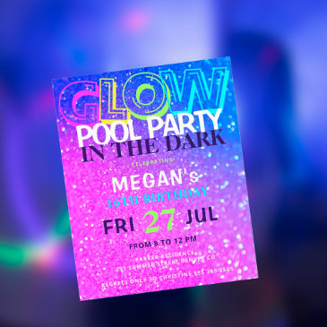 neon glow teens budget birthday party invitation