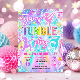 Small Neon Glow Tie Dye Gymnastics Birthday Party Invitation Front View