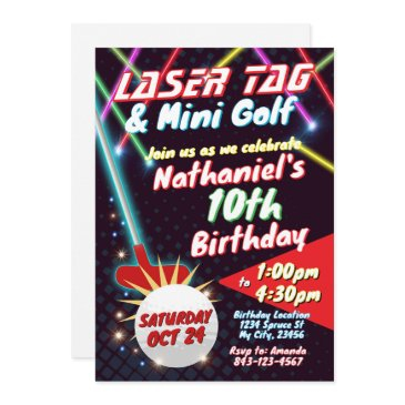 neon laser tag and mini golf birthday invitation