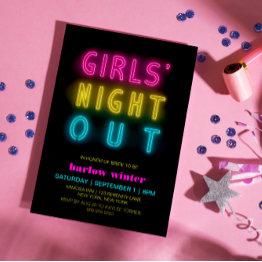 Small Neon Lights Girls' Night Out Bachelorette Party Invitation Front View