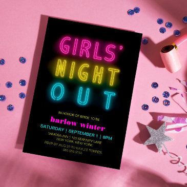 neon lights girls' night out bachelorette party invitation