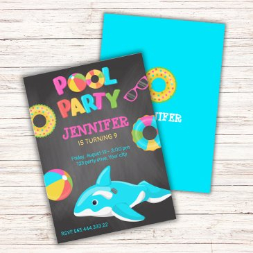 neon orca inflatable pool party invitation