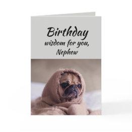Small Nephew Humor Birthday Wisdom Cute Pug Dog Invitations Front View