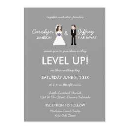Small Nerdy 8-bit Bride & Groom Wedding Invitation Front View