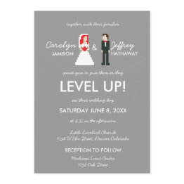 Small Nerdy 8-bit Bride & Groom Wedding Invitation Front View