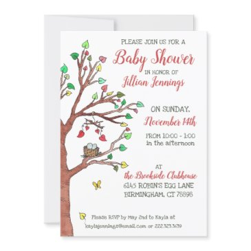 nest watercolor tree whimsical baby shower invitation