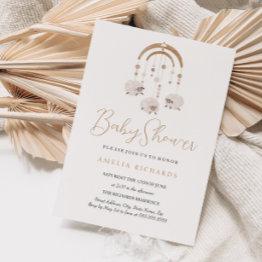 Small Neutral Sweet Boho Mobile Baby Shower Invitation Front View