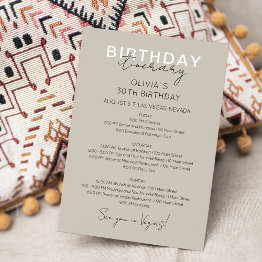 Small Neutral Weekend Birthday Itinerary Invitation Front View