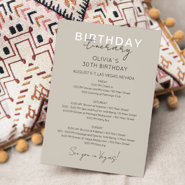 neutral weekend birthday itinerary invitation