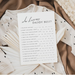 Small Neutral Who Knows Daddy Baby Shower Game Invitations Front View