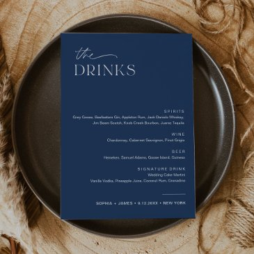 neve navy wedding drink bar menu invitations