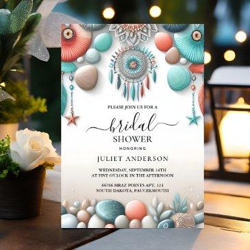 new aqua sand work stacked sea glass bridal shower invitation