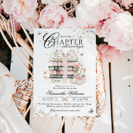 Small New Chapter Begin Floral Bow Book Baby Girl Shower Invitation Front View
