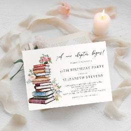 Small New Chapter Book Lover Bookworm Adult Birthday Invitation Front View