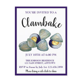 Small New England Clambake Clam Bake Beach Block Party Invitation Postinvitations Front View