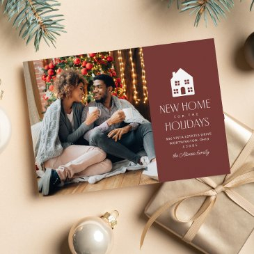 new home for the holidays maroon christmas moving holiday invitations