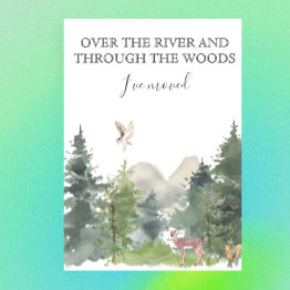 Small New Home Moving Announcement Cabin Lodge Forest Front View