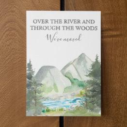 Small New Home Moving Announcement Cabin River Forest Front View