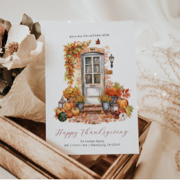 Small New Home Thanksgiving Autumn | Front Door Moving Announcement Postinvitations Front View