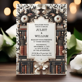 Small New Library Old English Book Club Cover Wedding Invitation Front View