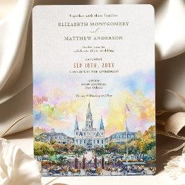 Small New Orleans Jackson Square Destination Wedding Invitation Front View