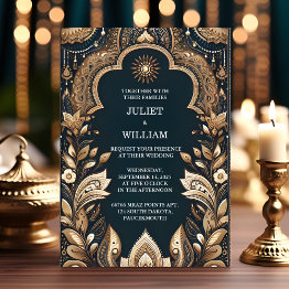 Small New Palace Hindi Henna Mehndi Indian Style Wedding Invitation Front View