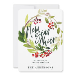 Small New Year Cheer Watercolor Floral Holiday Front View