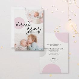 Small New Year New Beginnings Pink Dots Baby Girl Photos Announcement Front View