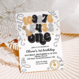 Small New Years Eve Countdown First Birthday Invitation Front View
