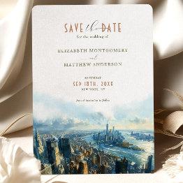 Small New York City Skyline Dawn Save-the-date Invitation Front View