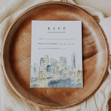 new york city skyline watercolor wedding rsvp invitations