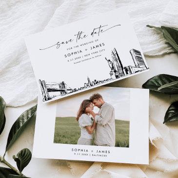 new york city skyline wedding save the date invitations