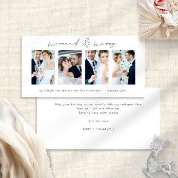 newlyweds 4 photos married & merry christmas holiday invitations