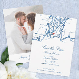 Small Newport Rhode Island Elegant Navy Blue Wedding Save The Date Front View
