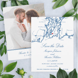 Small Newport Rhode Island Elegant Navy Wedding Save The Date Front View